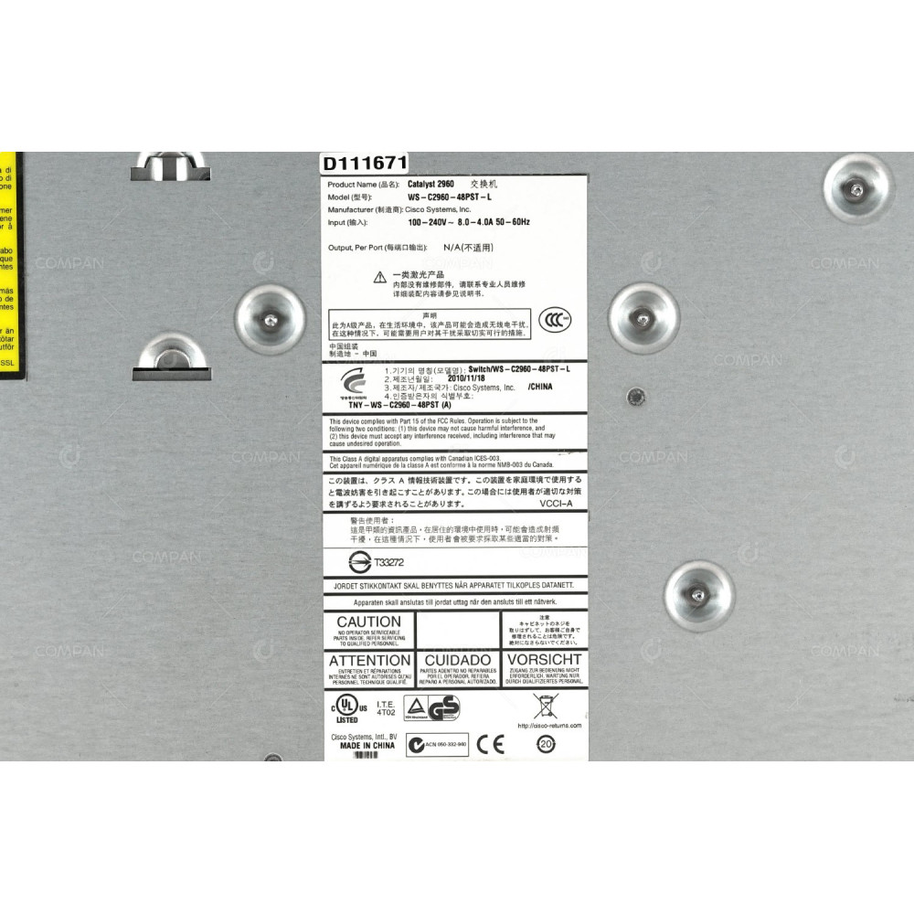 Cisco WS-C2960-48PST-L 48x RJ-45 100Mb 4x Combo RJ-45 / SFP 1Gb - PoE Switch